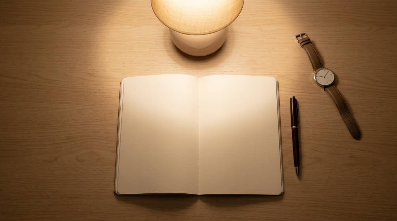 Libreta en blanco y bolígrafo preparados para registrar una semana de descanso.