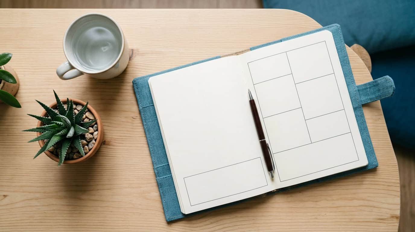 Planificador semanal en blanco preparado para organizar siete acciones pequeñas.